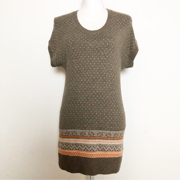 UNIQLO SWEATER COLLECTION Wool Blend Fair Isle Short Sleeve Tunic Sweater Dress - Picture 1 of 16